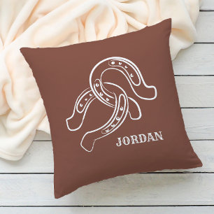 Hand-Drawn Horseshoes   Rustic Brown Western Cushion