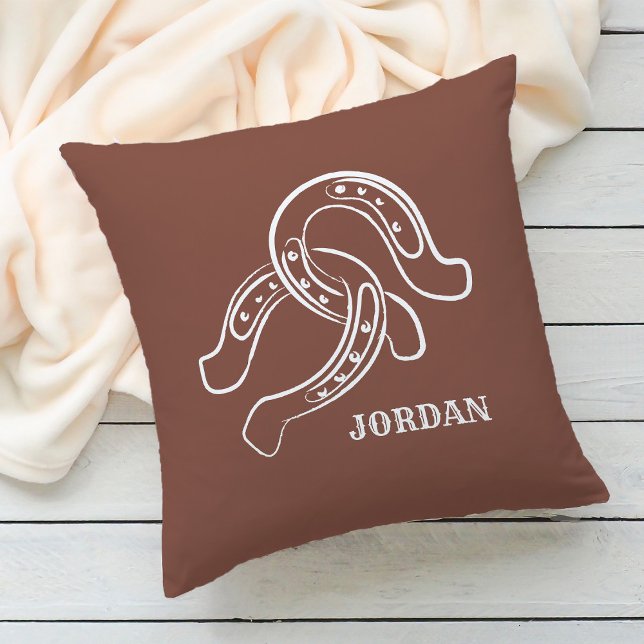 Hand-Drawn Horseshoes | Rustic Brown Western Cushion (Creator Uploaded)