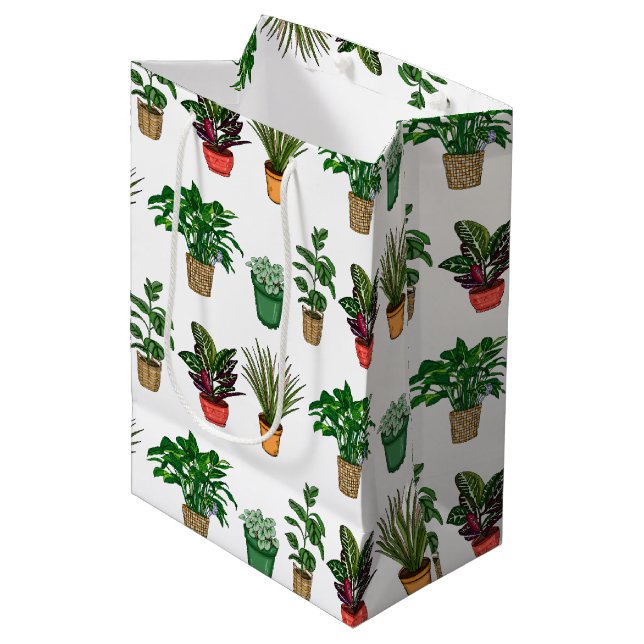 Hand Drawn Houseplants Birthday   Medium Gift Bag (Front Angled)