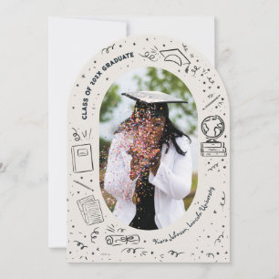 Hand-Drawn Illustrated Arch-Shaped Graduation Invitation