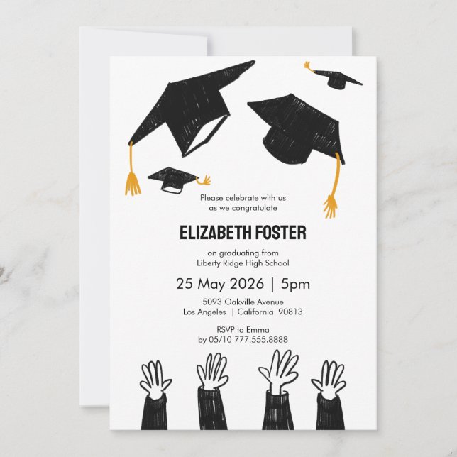 Hand drawn illustrated  graduation Invitation (Front)