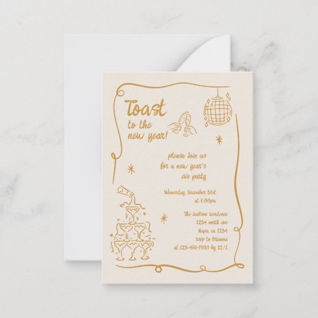 Hand Drawn Illustrated New Years Eve Party In Card (Front)