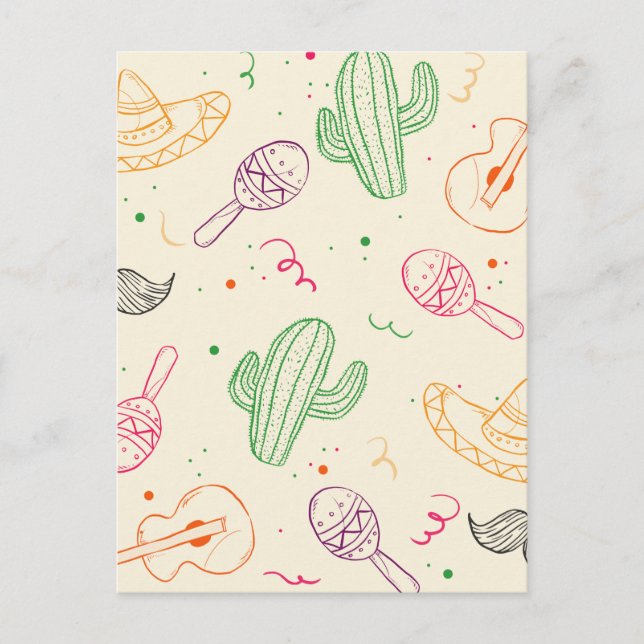 Hand Drawn Illustration Of Cinco De Mayo Day Postcard (Front)