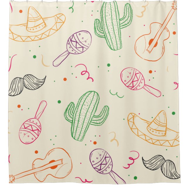 Hand Drawn Illustration Of Cinco De Mayo Day Shower Curtain (Front)