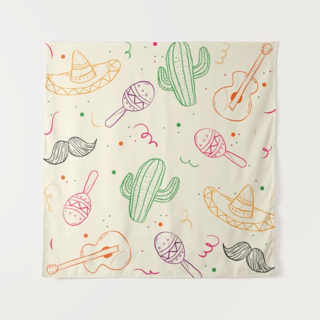 Hand Drawn Illustration Of Cinco De Mayo Day Tapestry (Front)