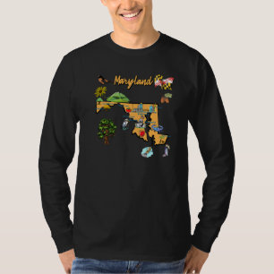 Hand Drawn Illustration Of Maryland Map Tourist Pl T-Shirt