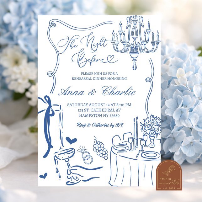 Hand Drawn Illustration Rehearsal Dinner Invitation (Creator Uploaded)