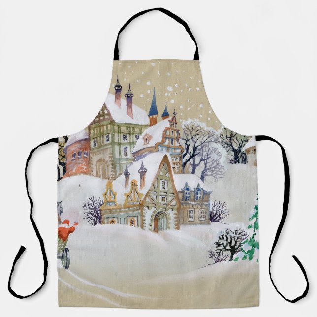 Hand drawn illustration with winter landscape and  apron (Front)