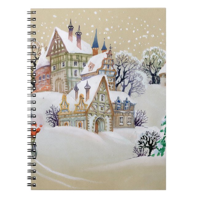 Hand drawn illustration with winter landscape and  notebook (Front)