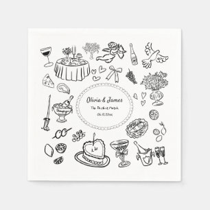 Hand Drawn Illustrations, Bar Cocktail Wedding Napkin