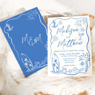 Hand Drawn Illustrations Doodles Beach Wedding  Invitation