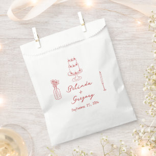 Hand Drawn Illustrations Doodles Maroon Wedding Favour Bags