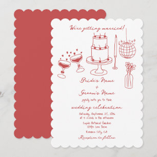 Hand Drawn Illustrations Doodles Maroon Wedding Invitation