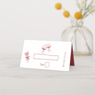 Hand Drawn Illustrations Doodles Maroon Wedding Place Card