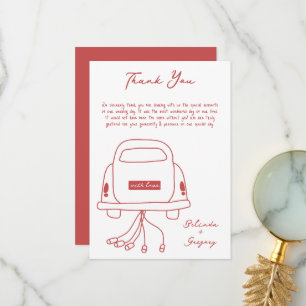 Hand Drawn Illustrations Doodles Maroon Wedding Thank You Card