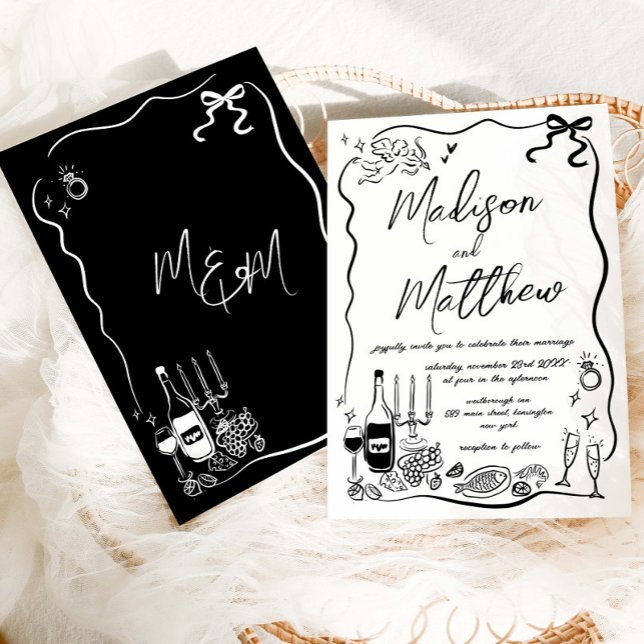 Hand Drawn Illustrations Doodles Wedding  Invitation (Creator Uploaded)