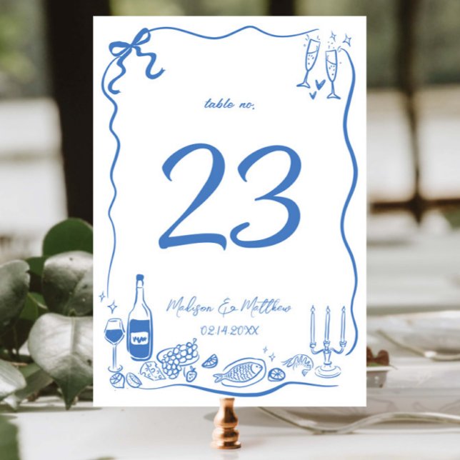 Hand Drawn Illustrations Doodles Wedding Party Table Number (Creator Uploaded)
