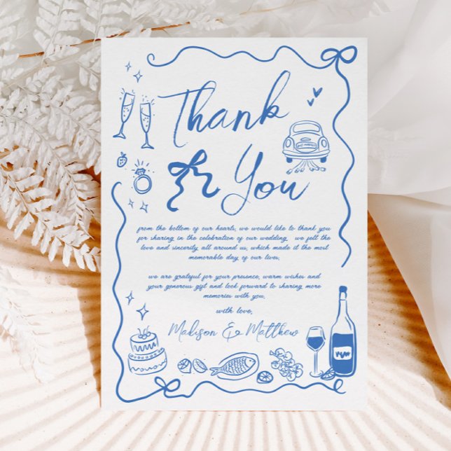 Hand Drawn Illustrations Doodles Wedding  Thank You Card (Creator Uploaded)