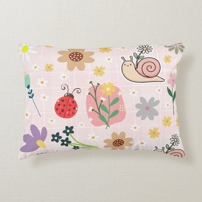 Hand drawn illustrations for kids Botanical pink Decorative Cushion (Front)
