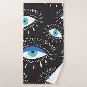 Hand drawn indian aztec tribal eye with feathers f bath towel