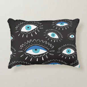 Hand drawn indian aztec tribal eye with feathers f decorative cushion
