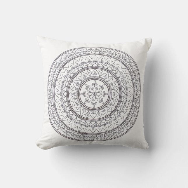Hand Drawn Intricate Mandala Art For Colouring In Cushion (Front)