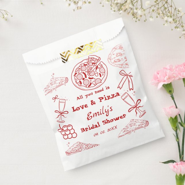 Hand Drawn is love & Pizza Bridal Shower Favour Bags (Sealed)