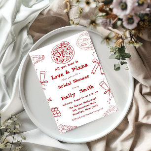Hand Drawn is love & Pizza Bridal Shower Invitation
