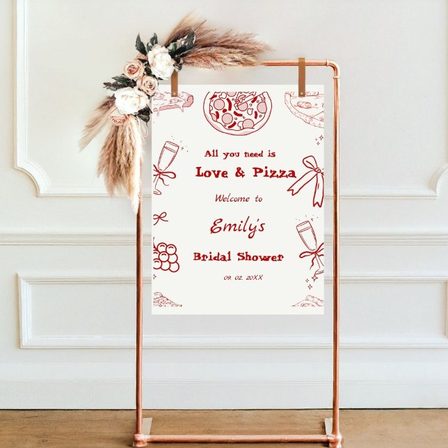 Hand Drawn is love & Pizza Bridal Shower welcome Poster (Creator Uploaded)