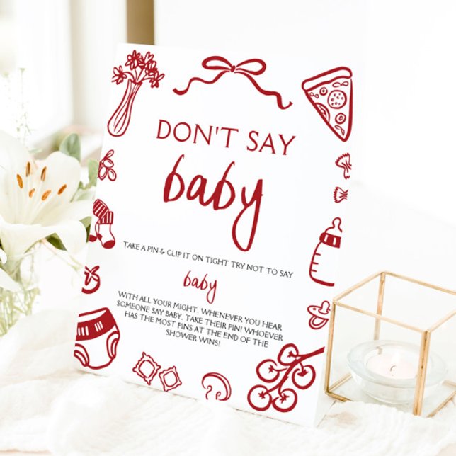 Hand Drawn Italian Baby Dont Say Baby Baby Shower Pedestal Sign (Hand Drawn Italian Baby Dont Say Baby Baby Shower Sign )