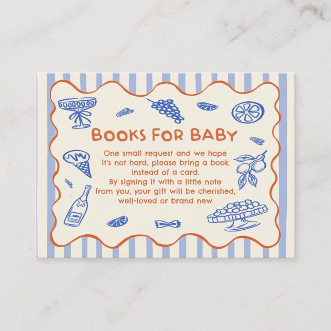 Hand Drawn Italian Baby Shower Book Request Enclosure Card (Front)