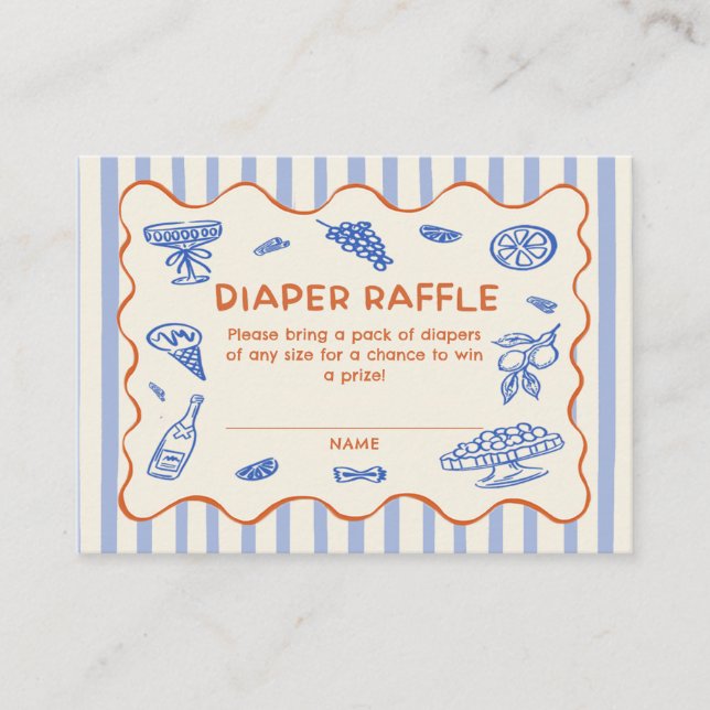 Hand Drawn Italian Baby Shower Diaper Raffle Enclosure Card (Front)