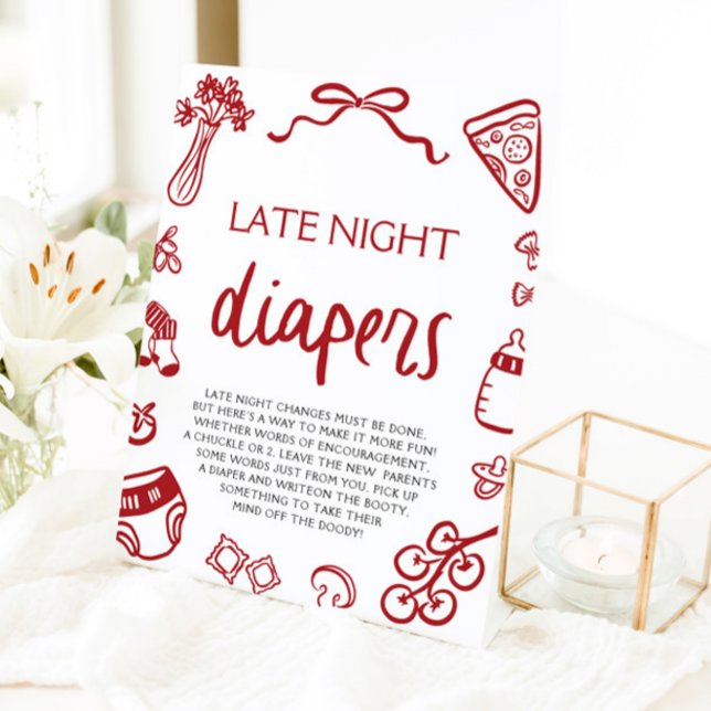 Hand Drawn Italian Baby Shower Late Night Diapers Pedestal Sign (Hand Drawn Italian Baby Shower Late Night Diapers Pedestal Sign)
