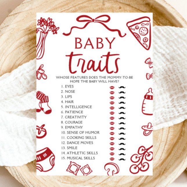 Hand Drawn Italian Baby Traits Baby Shower Game Invitation (Hand Drawn Italian Baby Traits Baby Shower Game)