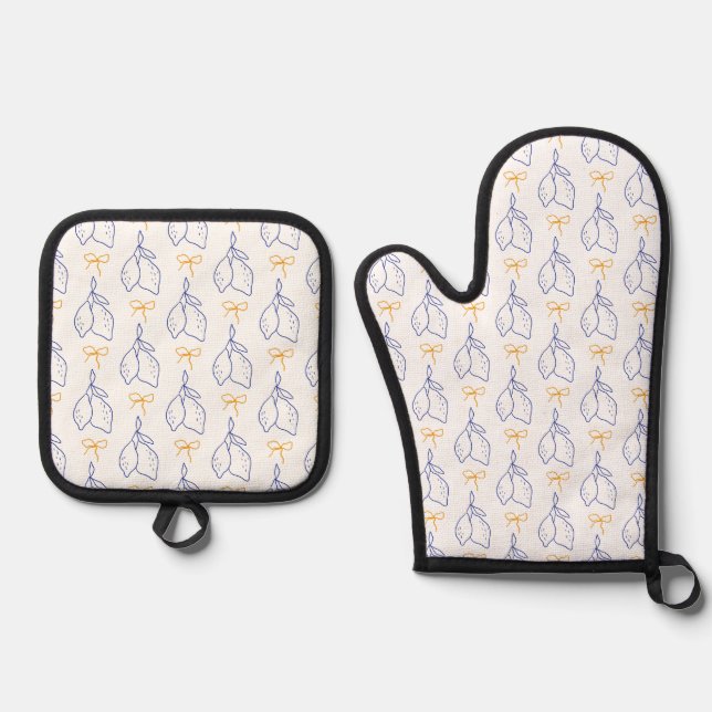 Hand Drawn Italian Blue Lemons  Oven Mitt & Pot Holder Set (Front)