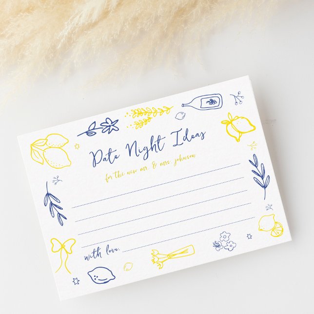 Hand Drawn Italian Bridal Shower Date Night Ideas Enclosure Card (Creator Uploaded)