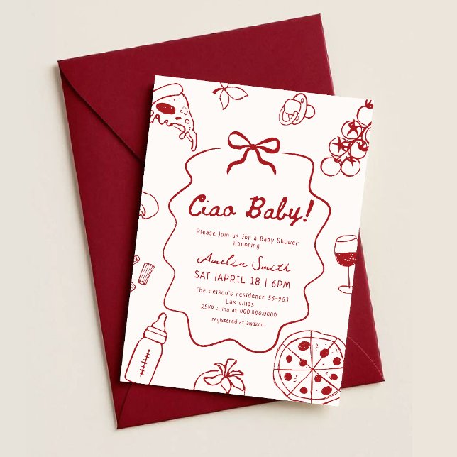 Hand Drawn Italian Ciao Baby Shower Invitation (Creator Uploaded)