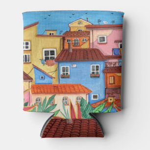 Hand-drawn Italian houses, gouache art. Can Cooler