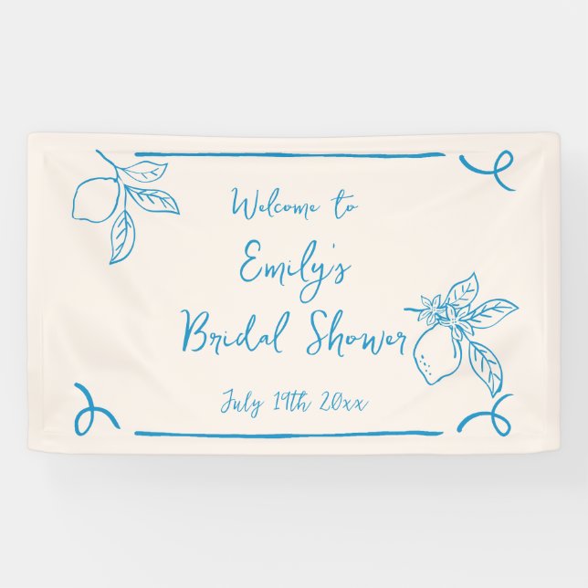 Hand Drawn Italian Lemon Bridal Shower Welcome Banner (Horizontal)