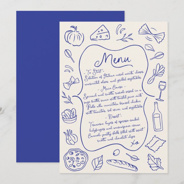 Hand Drawn Italian Menu Blue and Cream (Front/Back)