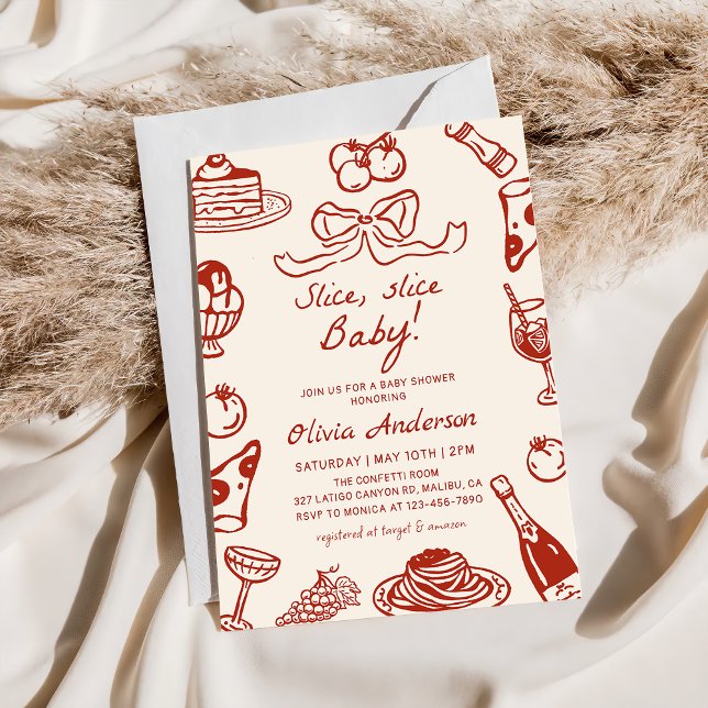 Hand Drawn Italian Pizza Slice slice Baby Shower Invitation (Creator Uploaded)