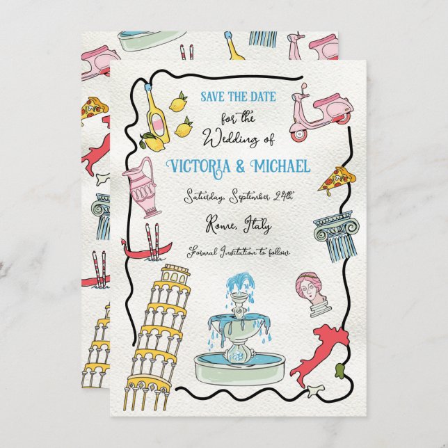 Hand Drawn Italian Rome Mediterraneann Party Invitation (Front/Back)