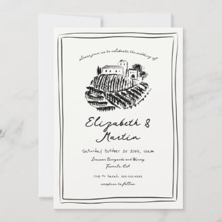 Hand Drawn Italian Vineyard Wedding Invitation