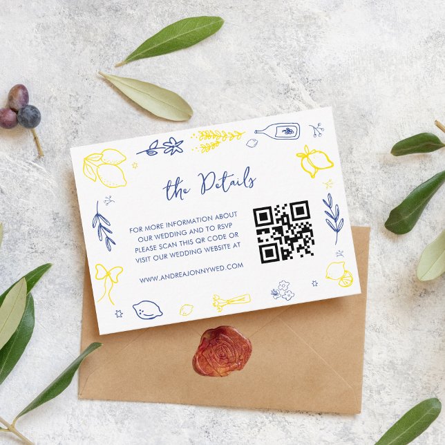 Hand Drawn Italy Theme QR Code Wedding Details Enclosure Card (Creator Uploaded)