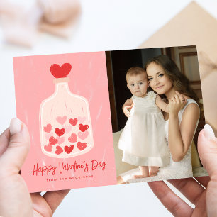Hand-Drawn Jar of Hearts Photo Valentine's Day Holiday Card
