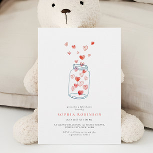 Hand Drawn Jar with Hearts Minimalist Baby Shower Invitation