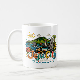 Hand Drawn Jeju City South Korea Travel Art Coffee Mug