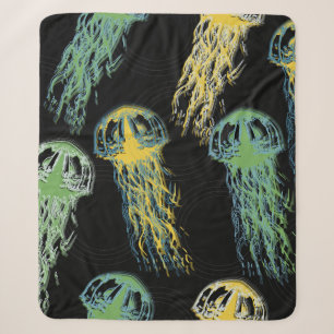Hand drawn jellyfish texture. Raster hand drawn wa Sherpa Blanket