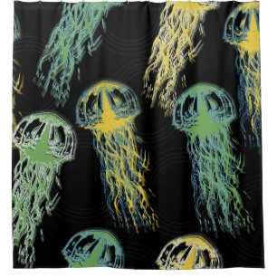 Hand drawn jellyfish texture. Raster hand drawn wa Shower Curtain