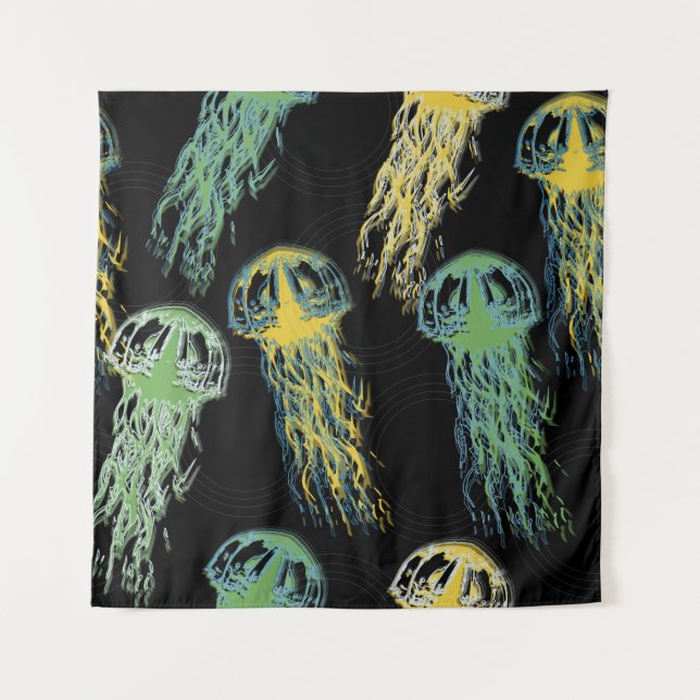 Hand drawn jellyfish texture. Raster hand drawn wa Tapestry (Front)
